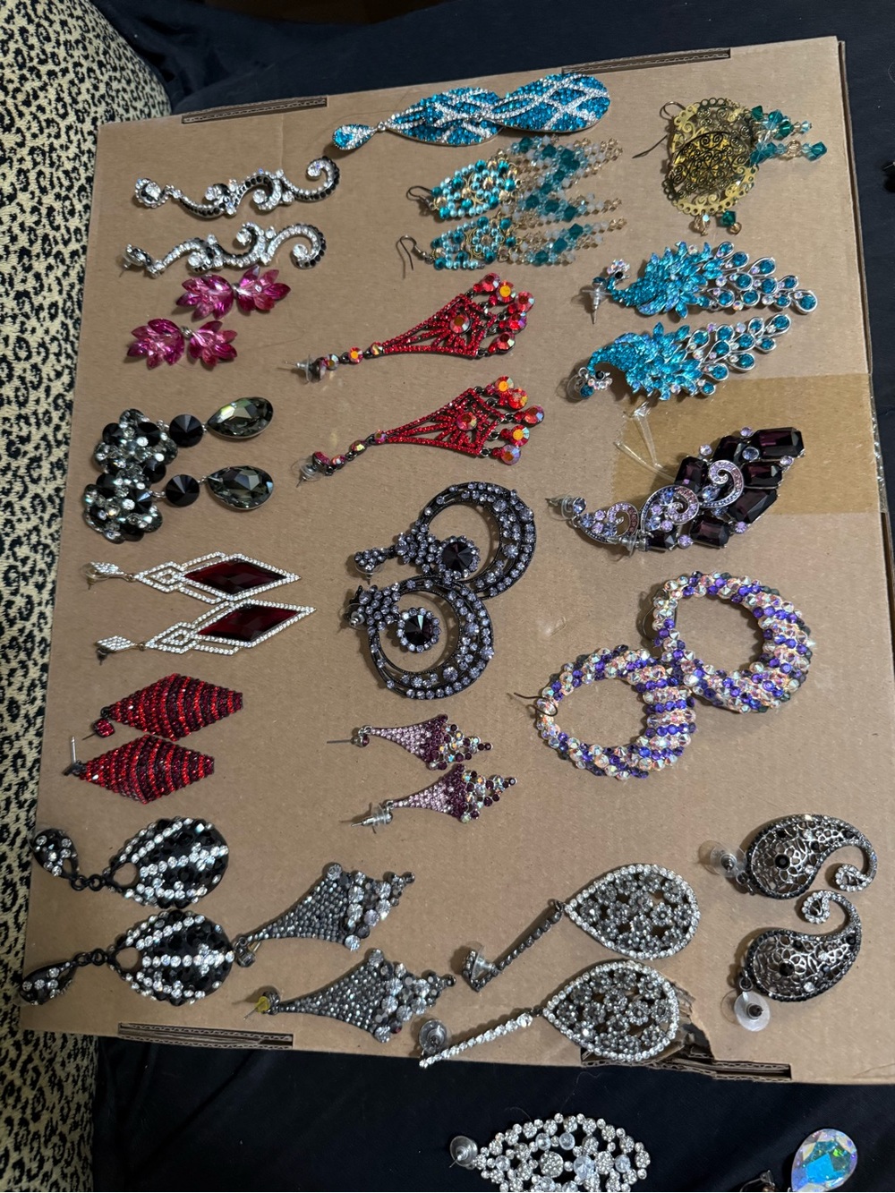 Assorted Women’s Multicolor Crystal Statement Earrings - Pack